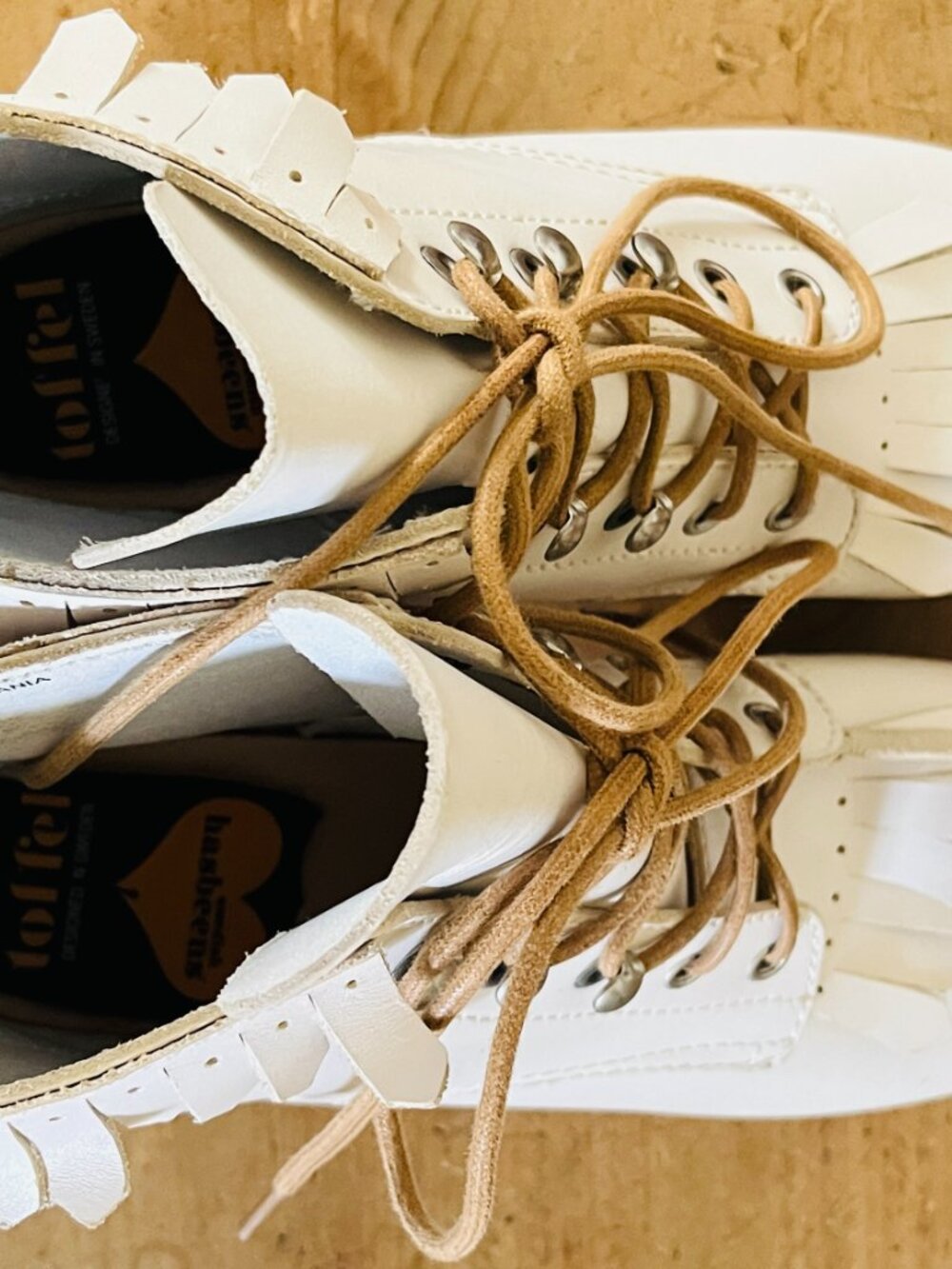 SWEDISH HASBEENS Wood Clog White Leather Kiltie Lace Up Booties 40 - Picture 15 of 16